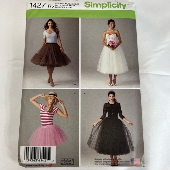 Simplicity Sewing patterns 1427 size 14-22 tulle skirt - Picture 1 of 6